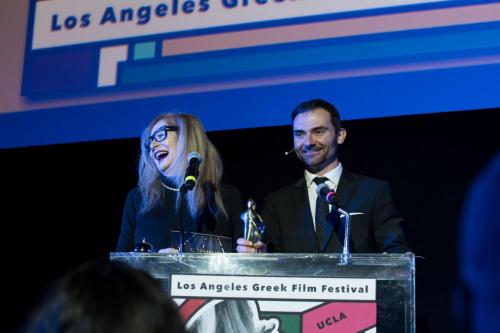 (From left) Director Penelope Spheeris and Orpheus Awards Host Chuck Dukas
